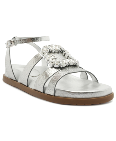 Shop Arezzo Women's Sadie Rhinestone Flat Sandals In Silver- Manmade