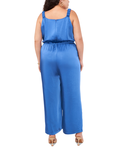 Shop Vince Camuto Plus Size Cinched Waist Wide Leg Jumpsuit In Sapphire Blue