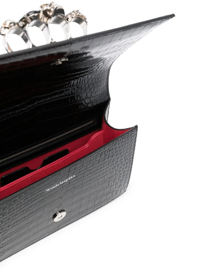 Alexander Mcqueen Black And Silver Jewelled Satchel Bag In Crocodile-effect Leather In Nero