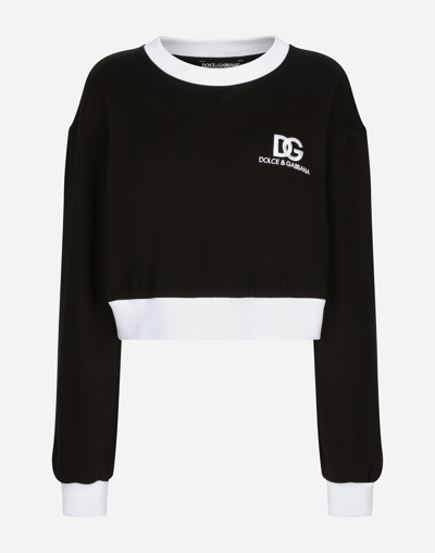 Shop Dolce & Gabbana Jersey Sweatshirt With Dg Logo Embroidery In ブラック