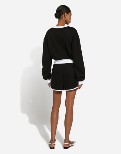 Dolce & Gabbana Ribbed Crew-neck Sweatshirt With Contrasting Cuffs And Hemline In ブラック
