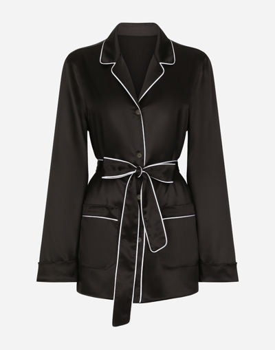 Dolce & Gabbana Piped-trim Silk Shirt In Black