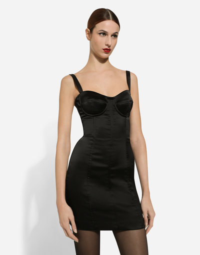 Shop Dolce & Gabbana Satin Corset Minidress In ブラック