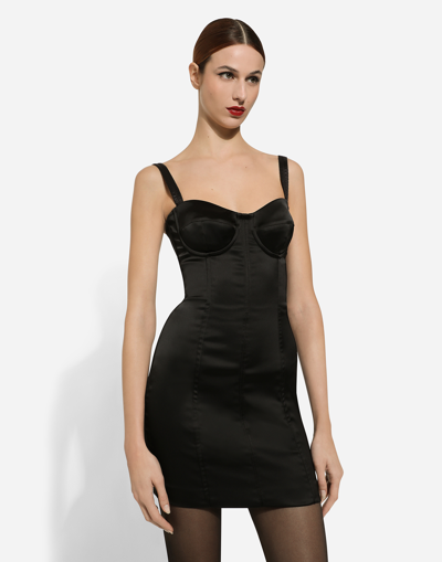 Dolce & Gabbana Satin Corset Mini Dress In ブラック