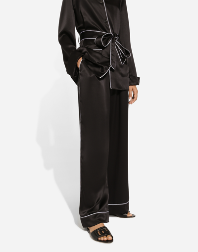 Dolce & Gabbana Piped-trim Silk Shirt In Black