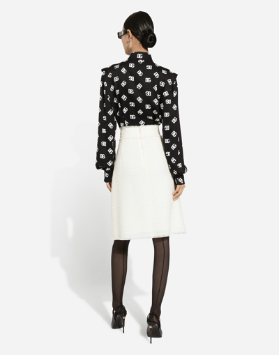 Shop Dolce & Gabbana Raschel Tweed Midi Skirt With Central Slit In White
