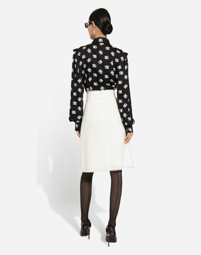 Dolce & Gabbana Raschel Tweed Midi Skirt With Central Slit In White