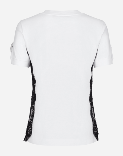 Dolce & Gabbana Logo Plaque T-shirt With Lace Inserts In ホワイト