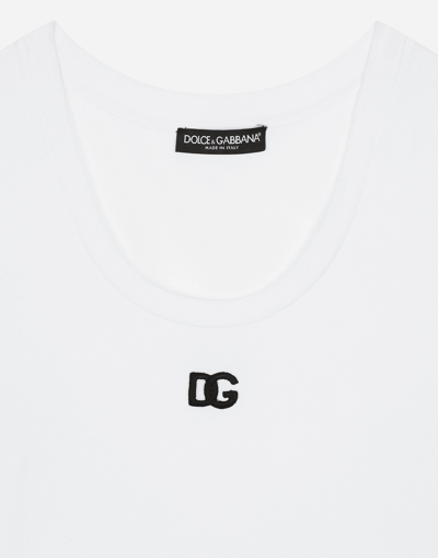Dolce & Gabbana Logo-embroidered Cotton-blend T-shirt In ホワイト