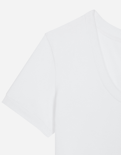 Dolce & Gabbana Logo-embroidered Cotton-blend T-shirt In ホワイト