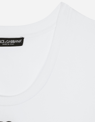 Dolce & Gabbana Logo-embroidered Cotton-blend T-shirt In ホワイト