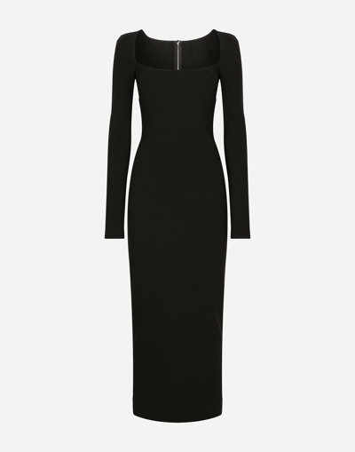 Dolce & Gabbana Long-sleeved Jersey Milano Rib Sheath Dress: In Black