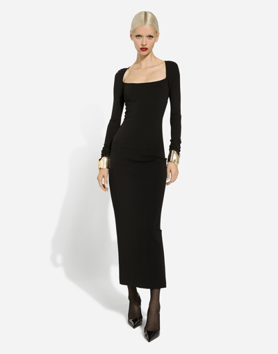 Dolce & Gabbana Long-sleeved Jersey Milano Rib Sheath Dress: In Black