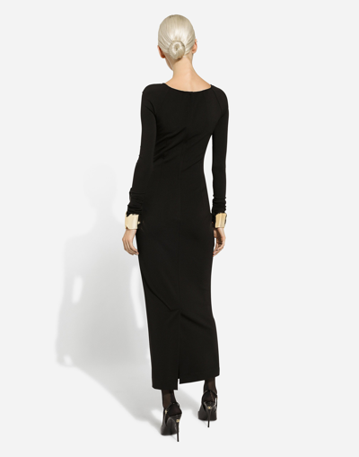 Dolce & Gabbana Long-sleeved Jersey Milano Rib Sheath Dress: In Black