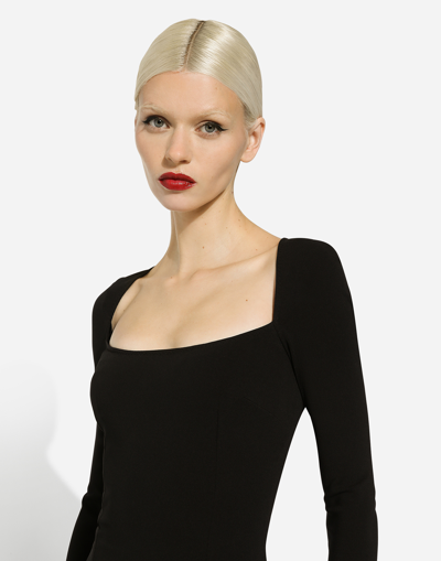 Dolce & Gabbana Long-sleeved Jersey Milano Rib Sheath Dress: In Black