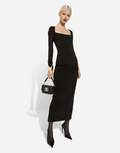 Dolce & Gabbana Long-sleeved Jersey Milano Rib Sheath Dress: In Black