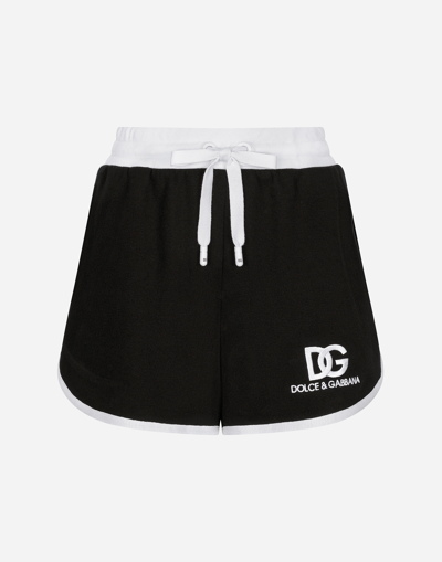 Shop Dolce & Gabbana Jersey Shorts With Dg Logo Embroidery In ブラック
