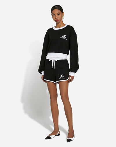 Shop Dolce & Gabbana Jersey Shorts With Dg Logo Embroidery In ブラック