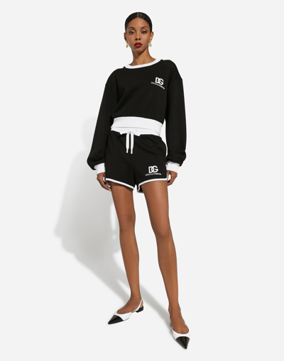 Shop Dolce & Gabbana Jersey Shorts With Dg Logo Embroidery In ブラック