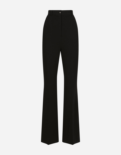 Shop Dolce & Gabbana Flared Jersey Milano Rib Pants In Black