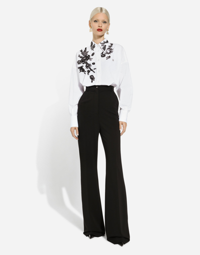 Shop Dolce & Gabbana Flared Jersey Milano Rib Pants In Black