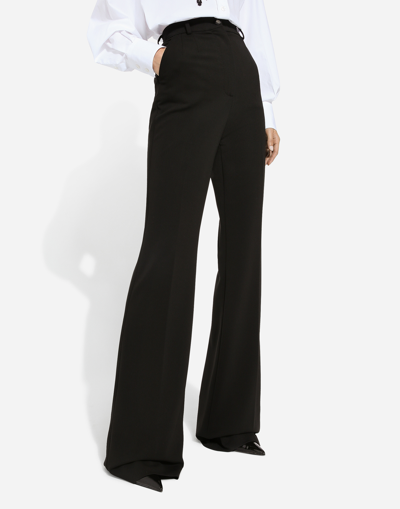 Shop Dolce & Gabbana Flared Jersey Milano Rib Pants In Black
