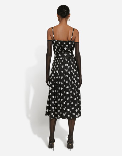 Shop Dolce & Gabbana Charmeuse Calf-length Dress With All-over Dg Logo Print In プリント