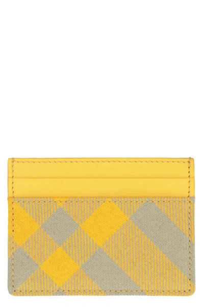 Shop Burberry Leather And Checked Fabric Card Holder In Yellow