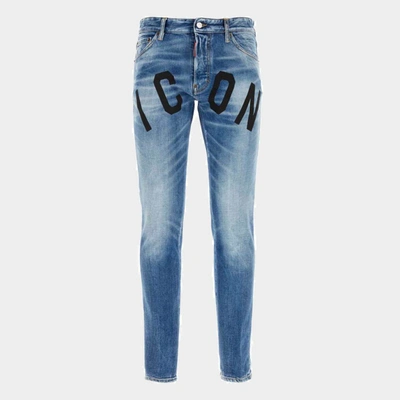 Shop Dsquared2 Navy Blue Cotton Denim Jeans