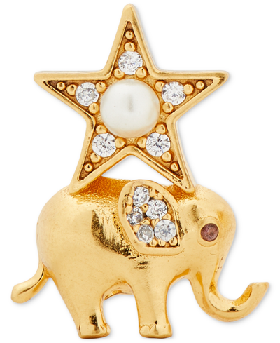 Shop Kate Spade Gold-tone Pave & Imitation Pearl Elephant Stud Earrings In Clear,gold.