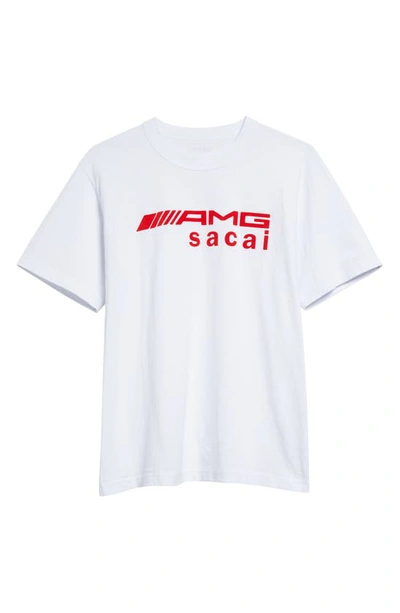 Shop Sacai Amg Flocked Logo Cotton Graphic T-shirt In White