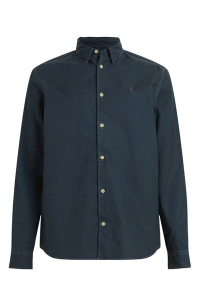 Shop Allsaints Hermosa Organic Cotton Button-up Shirt In Cadet Blue