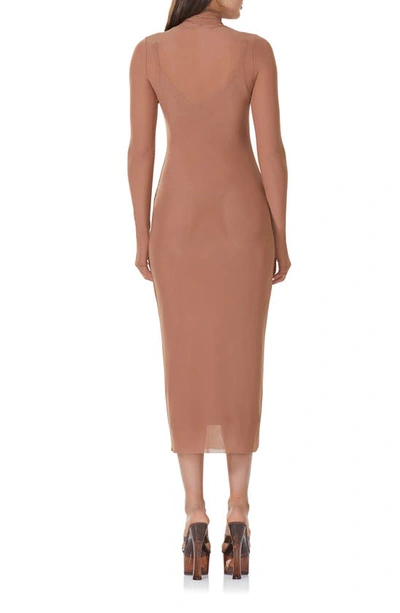 Shop Afrm Shailene Sheer Long Sleeve Dress In Raw Umber