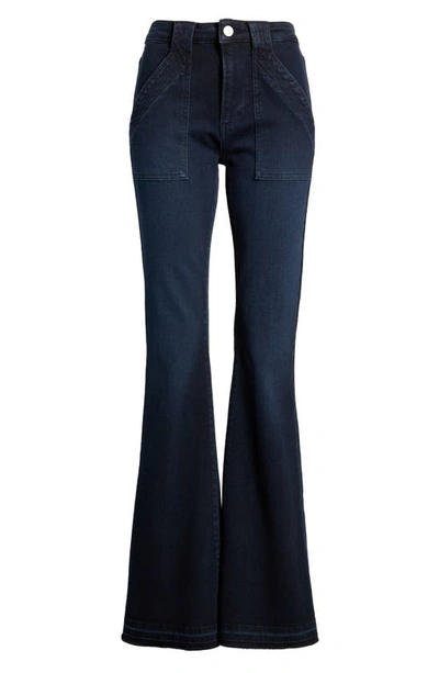 Shop Frame Trapunto St. Le High Flare Jeans In Onyx Indigo Clean