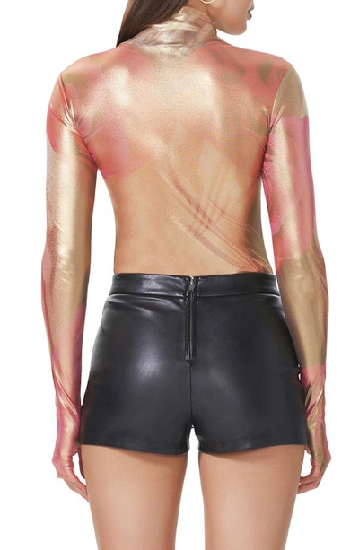 Shop Afrm Zadie Long Sleeve Turtleneck Bodysuit In Golden Nude Rose
