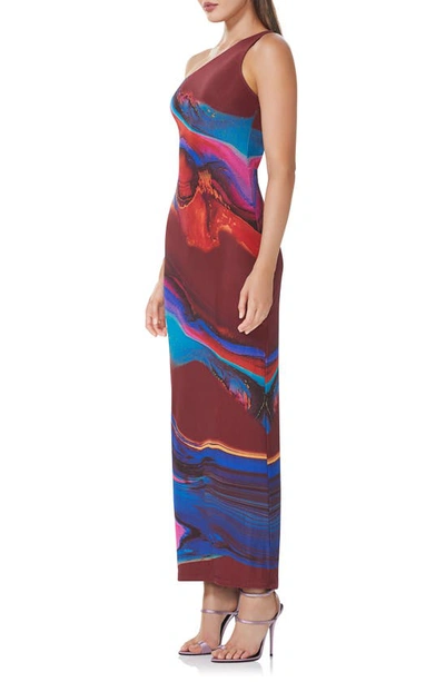 Shop Afrm Foley One-shoulder Dress In Ocean Marble