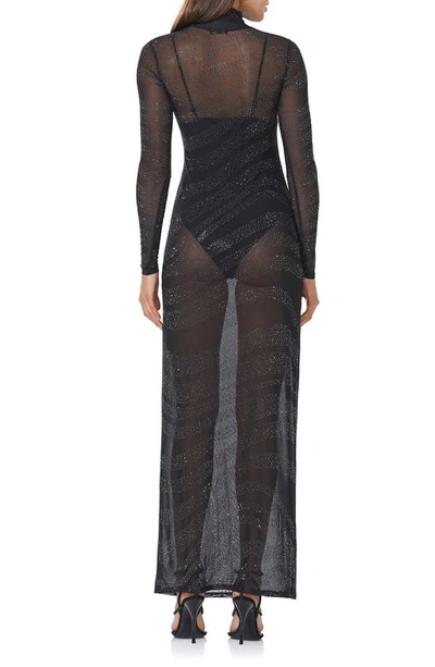 Shop Afrm Rowan Sequin Stripe Long Sleeve Mesh Maxi Dress In Hematite Noir