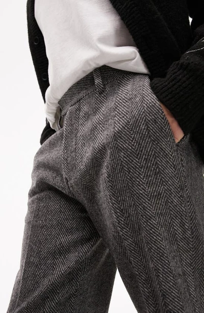 Shop Topman Slim Fit Herringbone Trousers In Grey