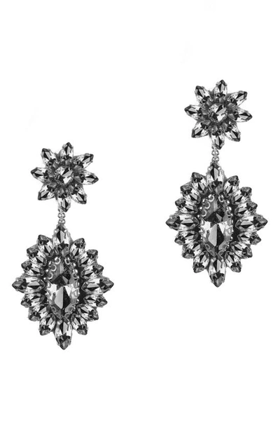 Shop Deepa Gurnani Alianah Crystal Drop Earrings In Gunmetal