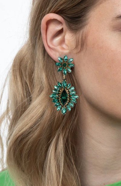Deepa Gurnani Alianah Crystal Drop Earrings In Emerald