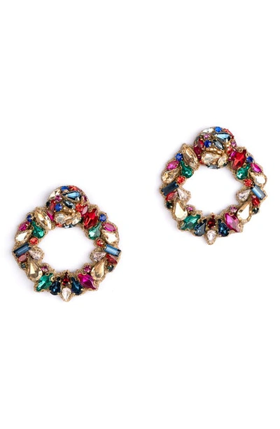 Shop Deepa Gurnani Katya Crystal Frontal Hoop Earrings In Multi