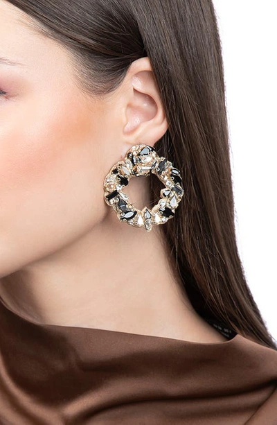 Shop Deepa Gurnani Katya Crystal Frontal Hoop Earrings In Black