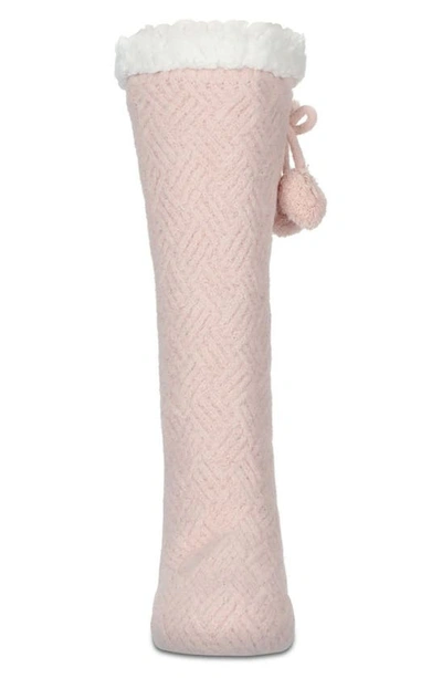 Memoi Pompom Fleece Lined Socks In Pink