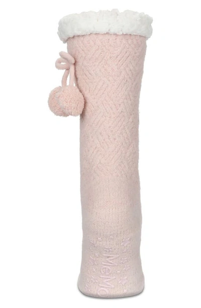 Memoi Pompom Fleece Lined Socks In Pink