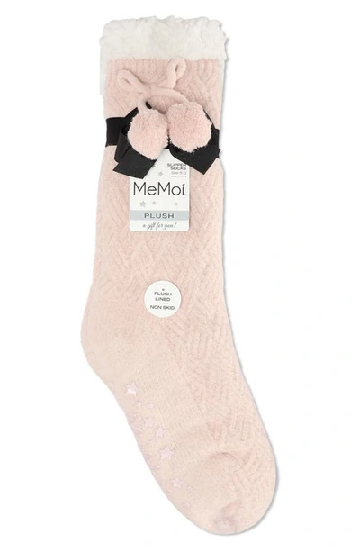 Memoi Pompom Fleece Lined Socks In Pink