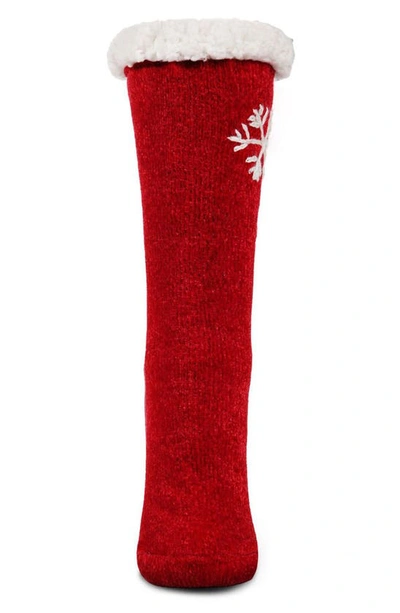 Memoi Sweet Snowflake Tufted Fleece Lined Crew Socks In Red