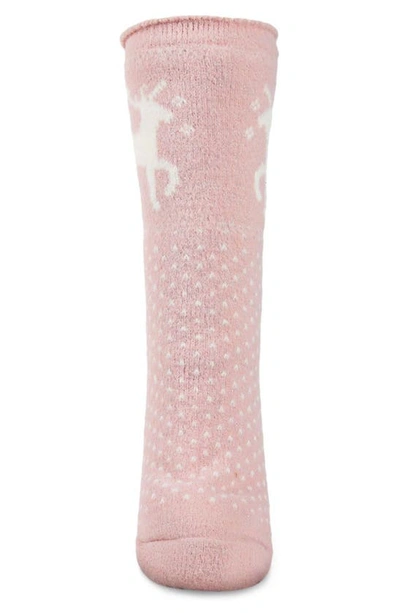 Memoi Pretty Prancer Fleece Lined Slipper Socks In Pink