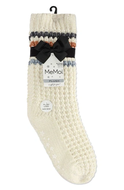 Shop Memoi Chunky Stripe Fleece Lined Slipper Socks In Ivory