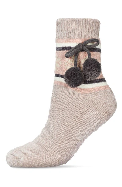 Memoi Snowflake Pompom Fleece Lined Slipper Socks In Taupe