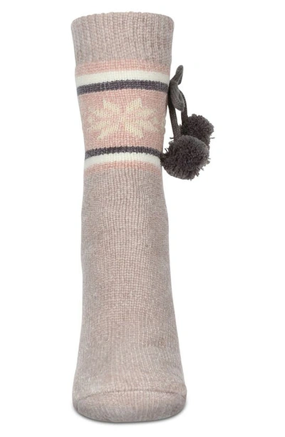 Memoi Snowflake Pompom Fleece Lined Slipper Socks In Taupe